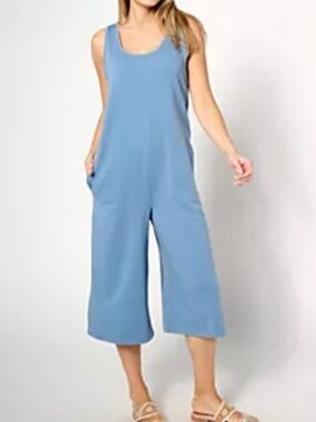 AnyBody Lounge Regular Beach Wash French Terry Crop Jumpsuit Petite Large